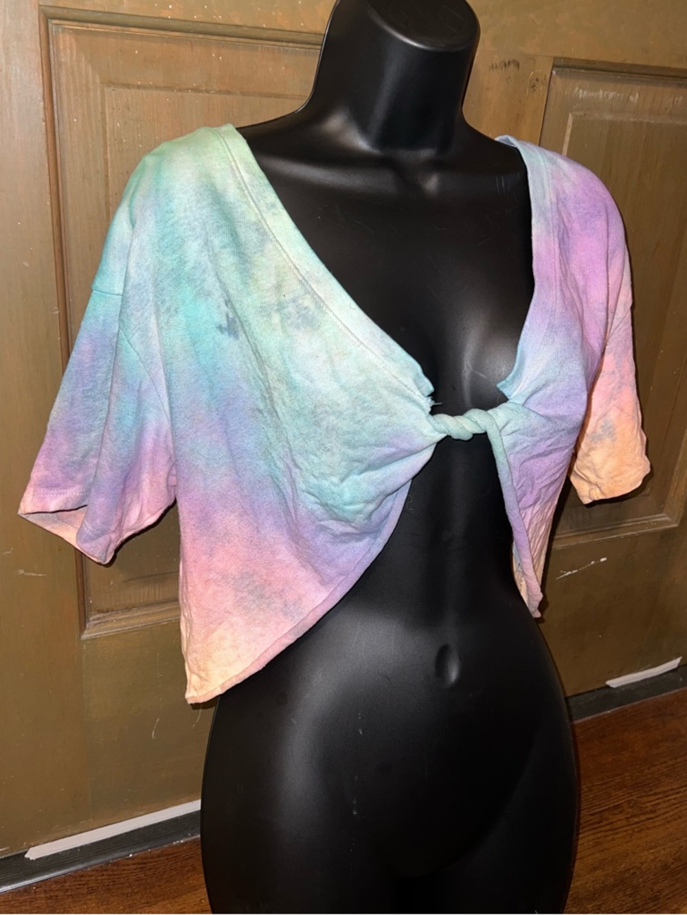 Aerie Pastel Custom Blue Purple Pink Tie Dye Knot Crop Short Sleeve Top Size M - Picture 4 of 9